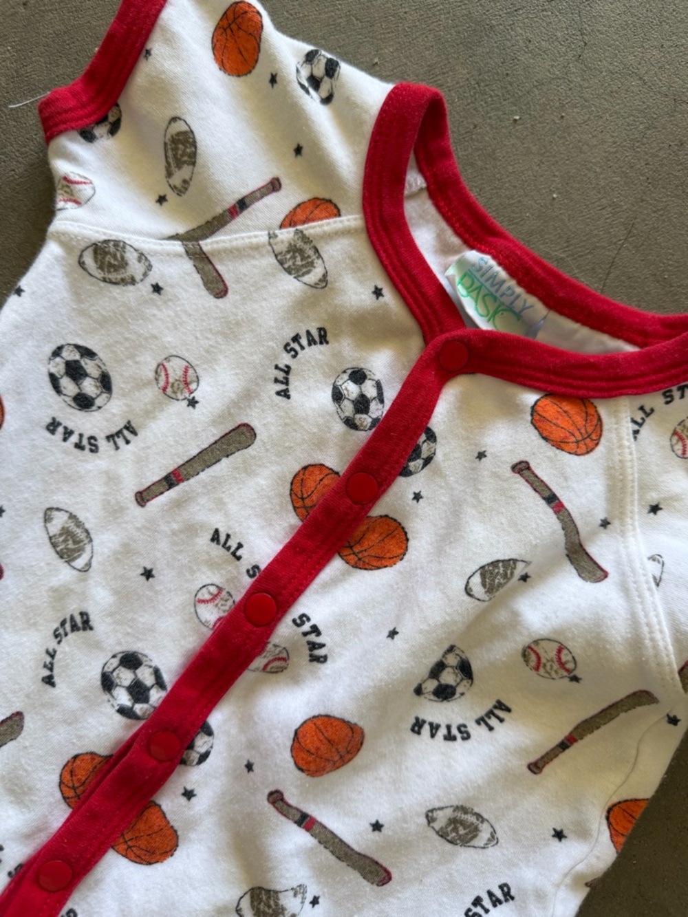 Vintage Baby Print Snap Romper — White with Red Trim